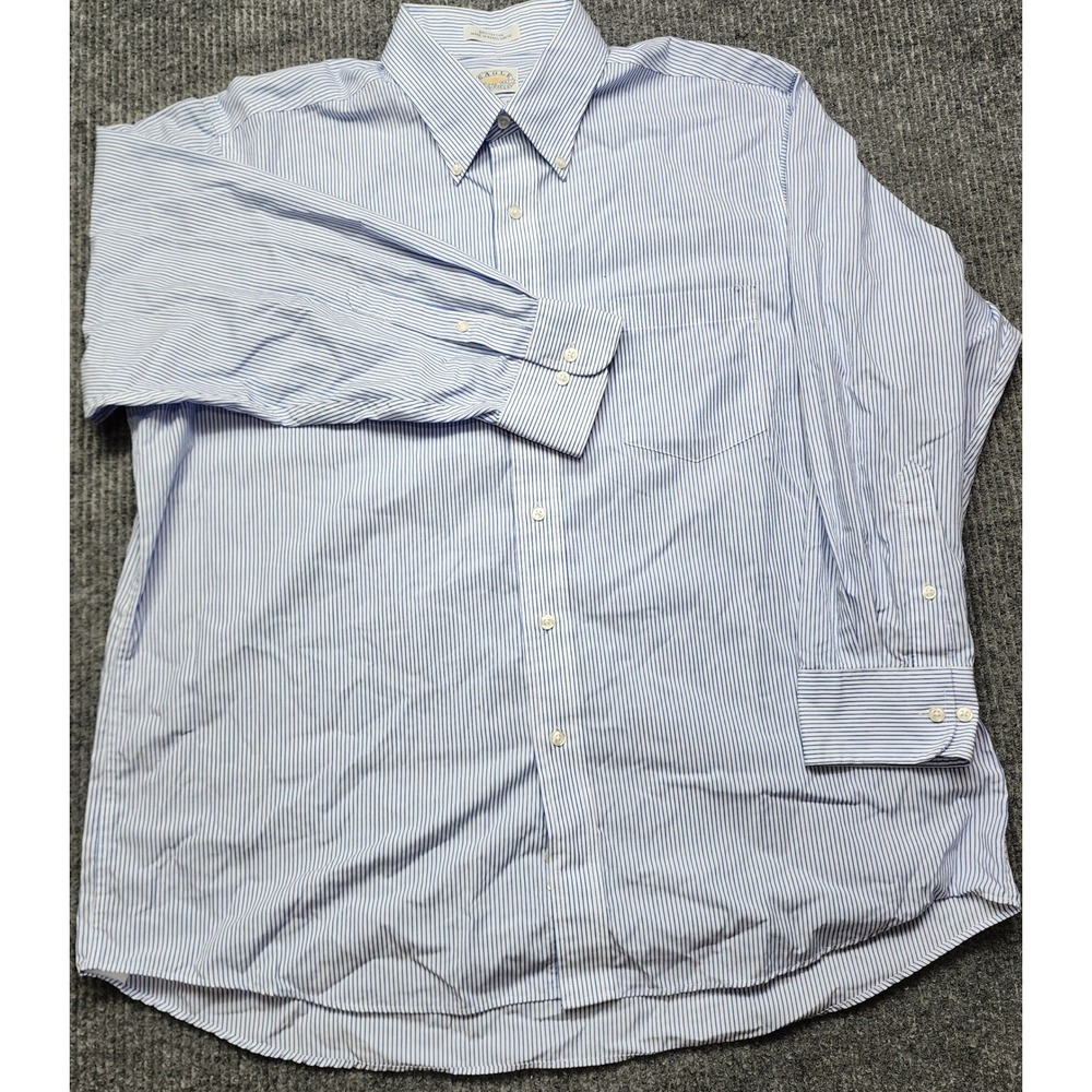 Eagle Shirtmakers Mens 17.5 32/33 Blue White Striped Non-Iron Cotton Dress Shirt